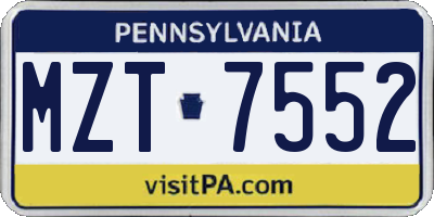 PA license plate MZT7552