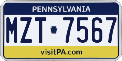 PA license plate MZT7567