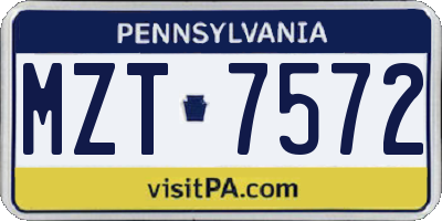 PA license plate MZT7572