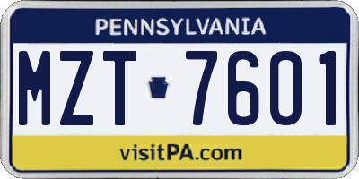PA license plate MZT7601