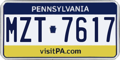 PA license plate MZT7617