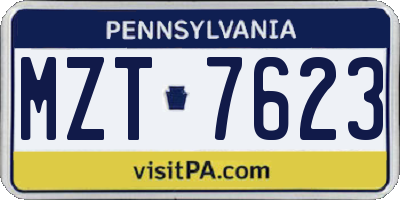 PA license plate MZT7623