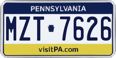 PA license plate MZT7626