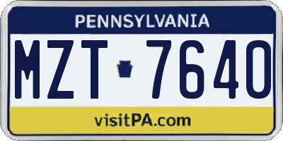 PA license plate MZT7640