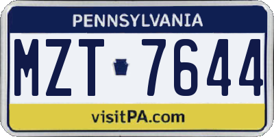 PA license plate MZT7644