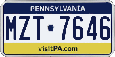 PA license plate MZT7646