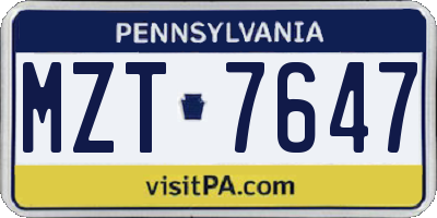 PA license plate MZT7647