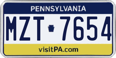 PA license plate MZT7654