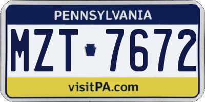 PA license plate MZT7672