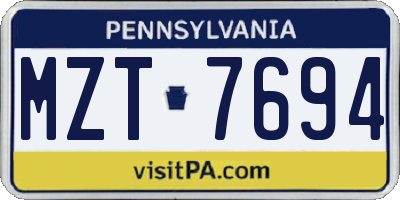 PA license plate MZT7694
