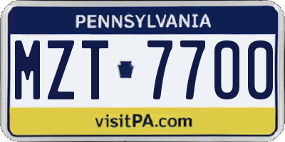 PA license plate MZT7700