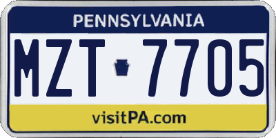 PA license plate MZT7705