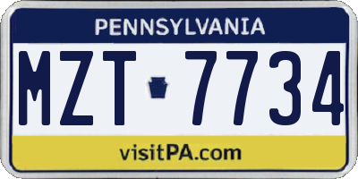 PA license plate MZT7734