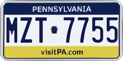 PA license plate MZT7755