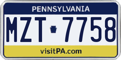 PA license plate MZT7758