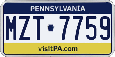 PA license plate MZT7759