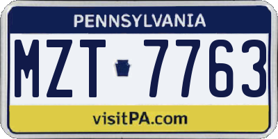 PA license plate MZT7763