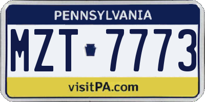 PA license plate MZT7773