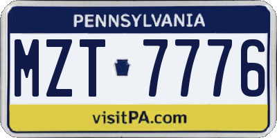 PA license plate MZT7776