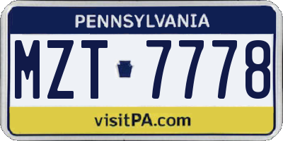 PA license plate MZT7778