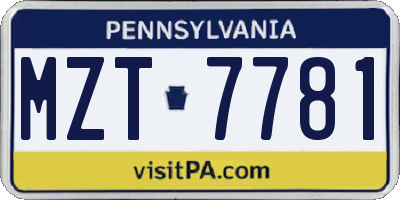 PA license plate MZT7781