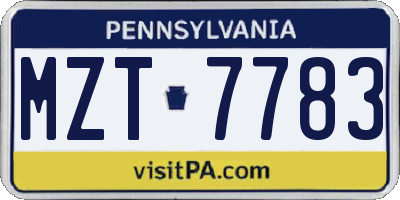 PA license plate MZT7783