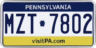 PA license plate MZT7802