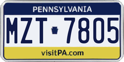 PA license plate MZT7805