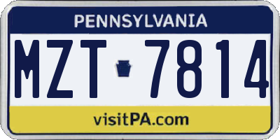 PA license plate MZT7814