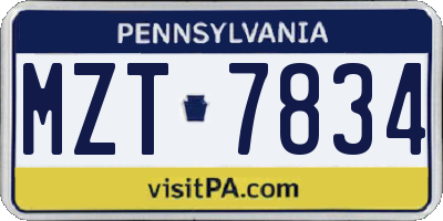 PA license plate MZT7834