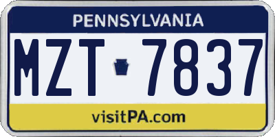 PA license plate MZT7837