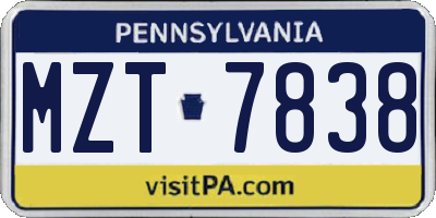 PA license plate MZT7838