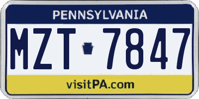 PA license plate MZT7847