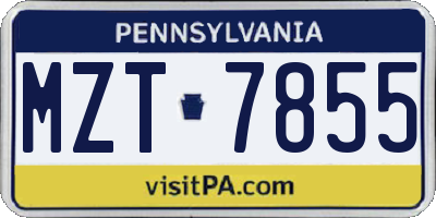 PA license plate MZT7855