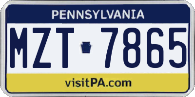 PA license plate MZT7865