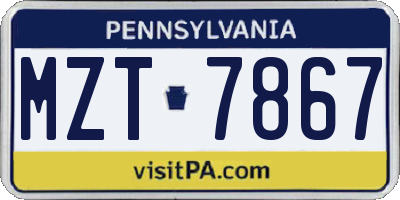 PA license plate MZT7867