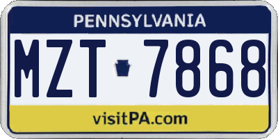 PA license plate MZT7868