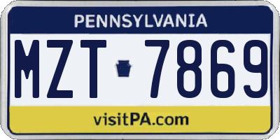 PA license plate MZT7869