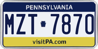 PA license plate MZT7870