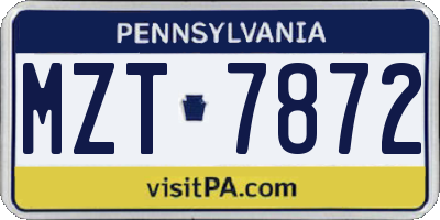 PA license plate MZT7872