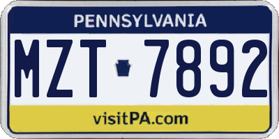 PA license plate MZT7892