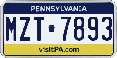 PA license plate MZT7893