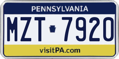 PA license plate MZT7920