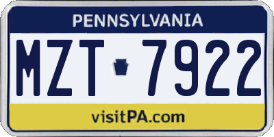 PA license plate MZT7922