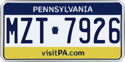 PA license plate MZT7926