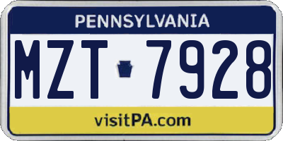 PA license plate MZT7928