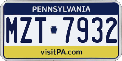PA license plate MZT7932