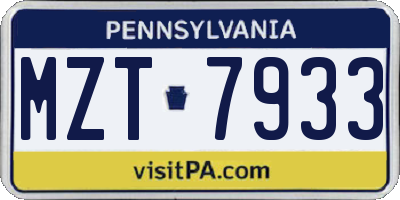 PA license plate MZT7933