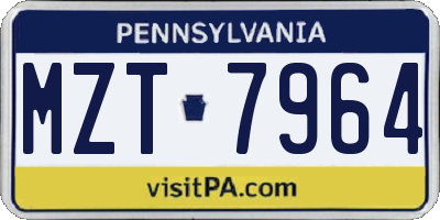 PA license plate MZT7964