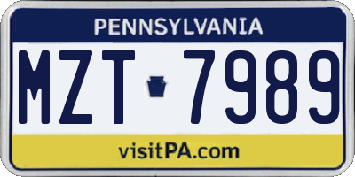 PA license plate MZT7989